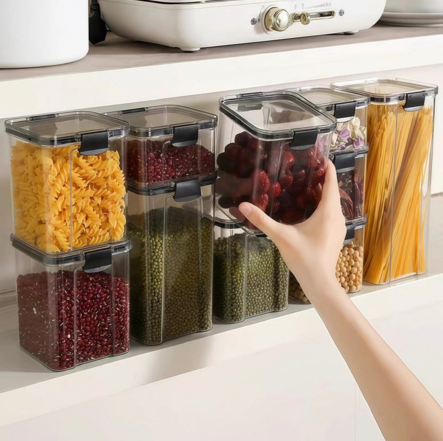 Square Food Storage Container Airtight – Clear PP Pantry Organizer