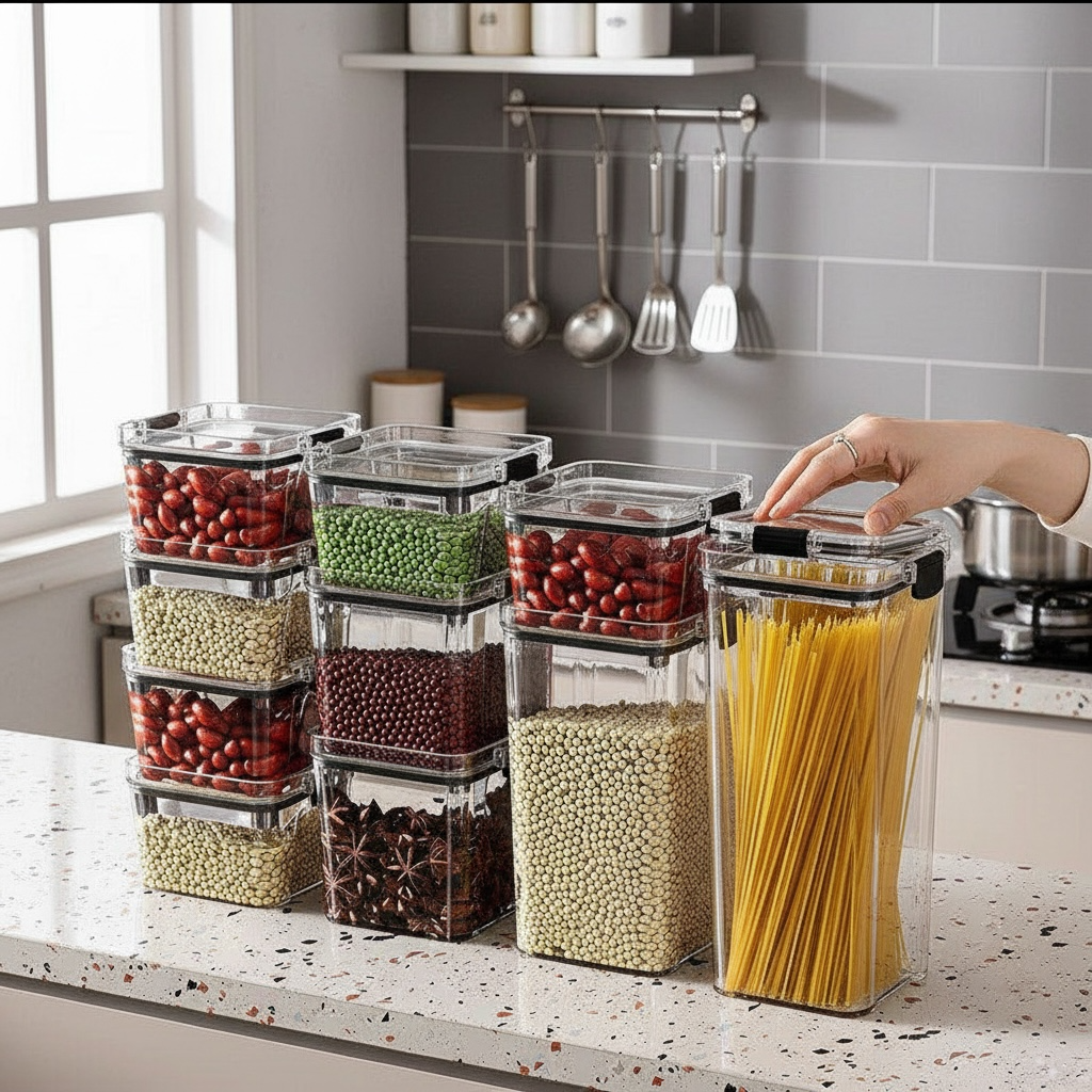 Square Food Storage Container Airtight – Clear PP Pantry Organizer