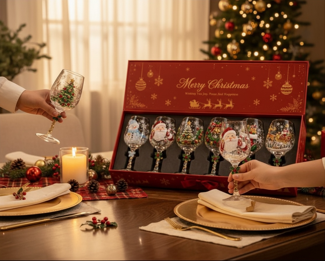 Christmas Art Stemmed Wine Glass – Holiday Cocktail Glasses