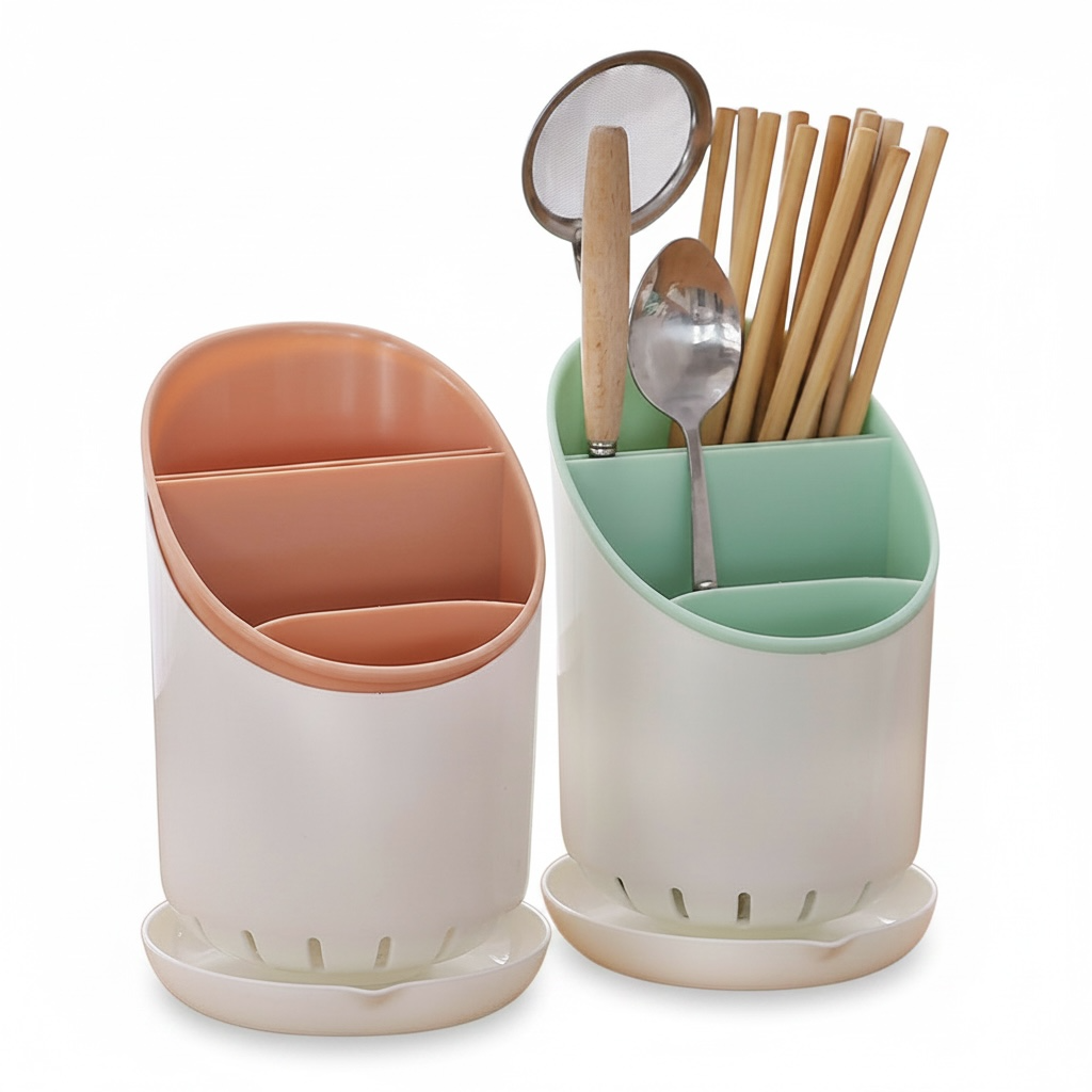 Multi-Layer Draining Chopstick & Utensil Holder – Round Countertop Kitchen Organizer