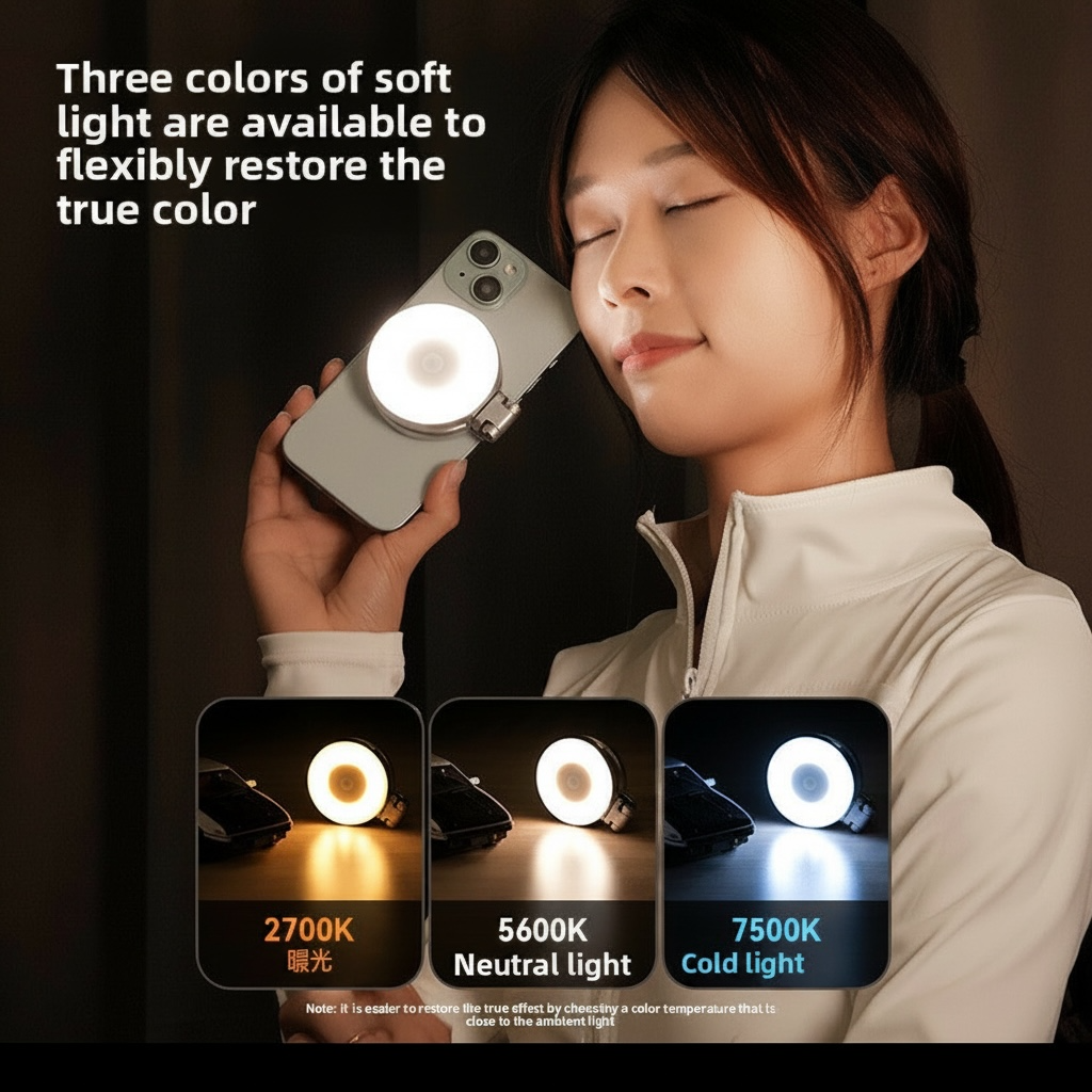 Magnetic Phone Selfie Light – Portable Foldable Mini Fill Light with 3 Color Temperatures (10W)