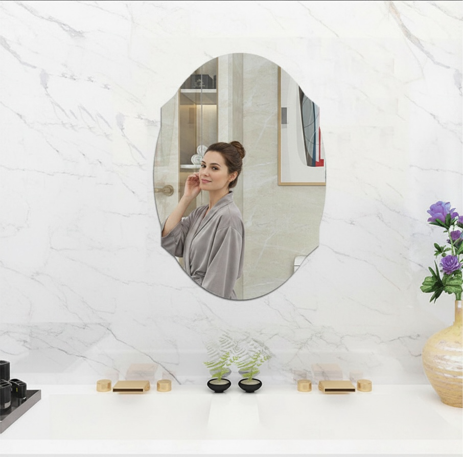 Acrylic Mirror Wall Stickers – Peel-and-Stick Oval & Geometric Decorative Panels