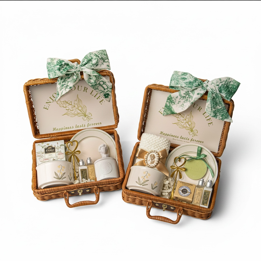 Rattan Gift Basket with Cup & Saucer – Wedding Return Gift