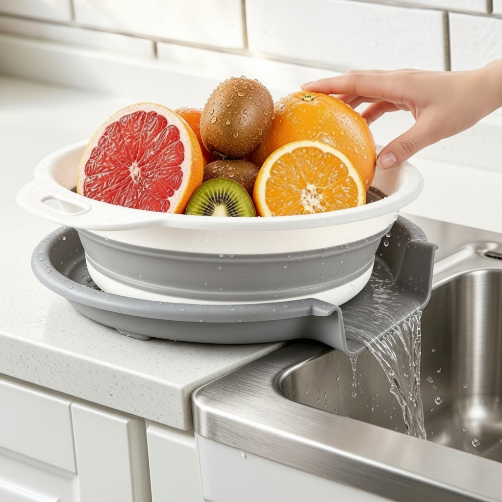 4-Piece Collapsible Colander Set with Tray | Space-Saving Strainer