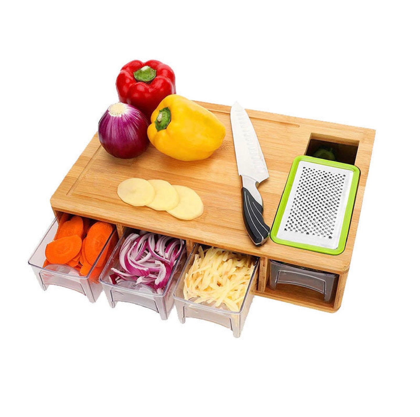 Multi-Functional Wooden Cutting Board with Drawer & Grater