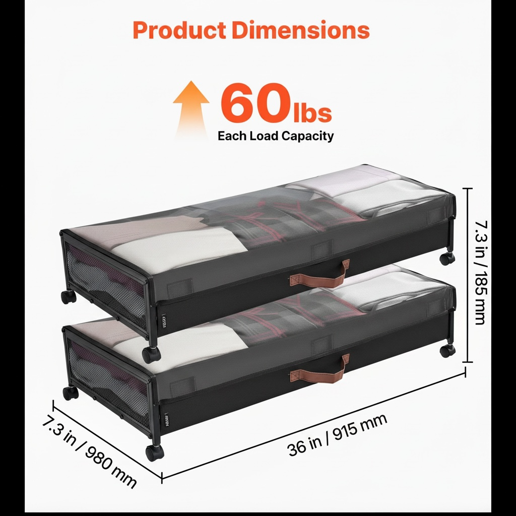 Under Bed Storage with Wheels – 80 lb Capacity