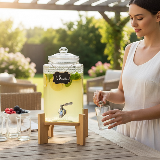 1.5 Gallon Glass Drink Dispenser – Stainless Steel Spigot