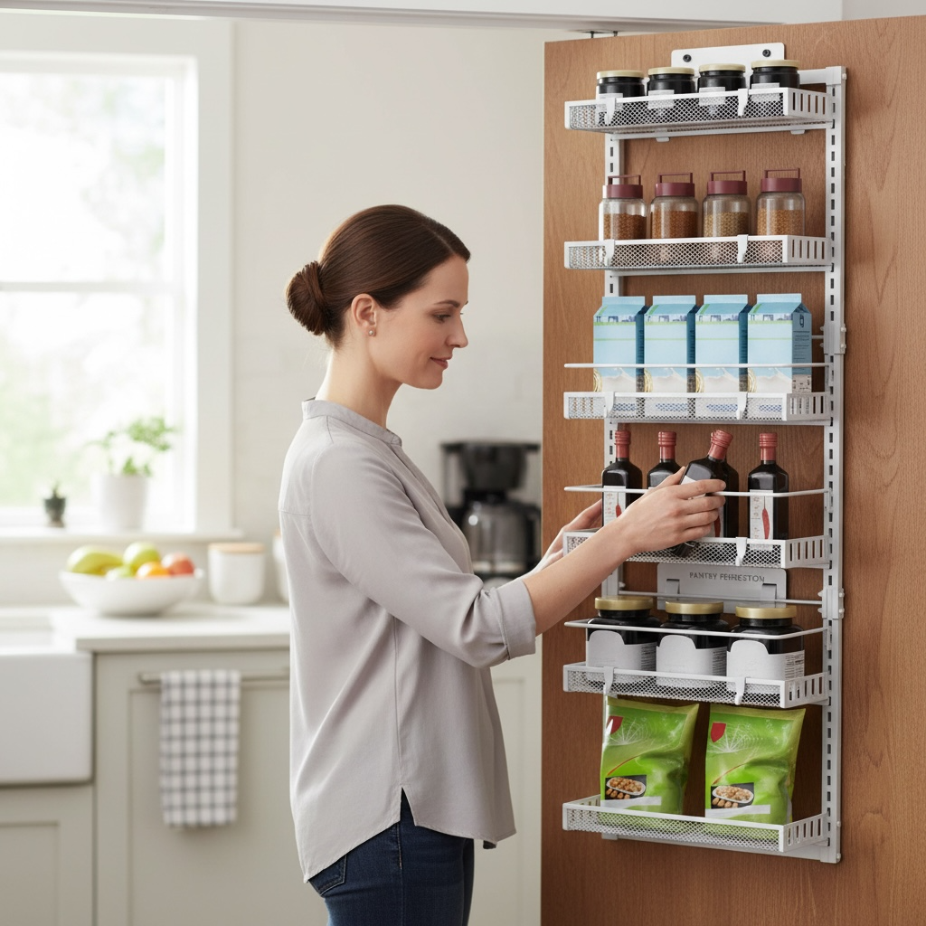 6-Tier Over-the-Door Pantry Organizer – Adjustable Carbon Steel Spice & Storage Rack
