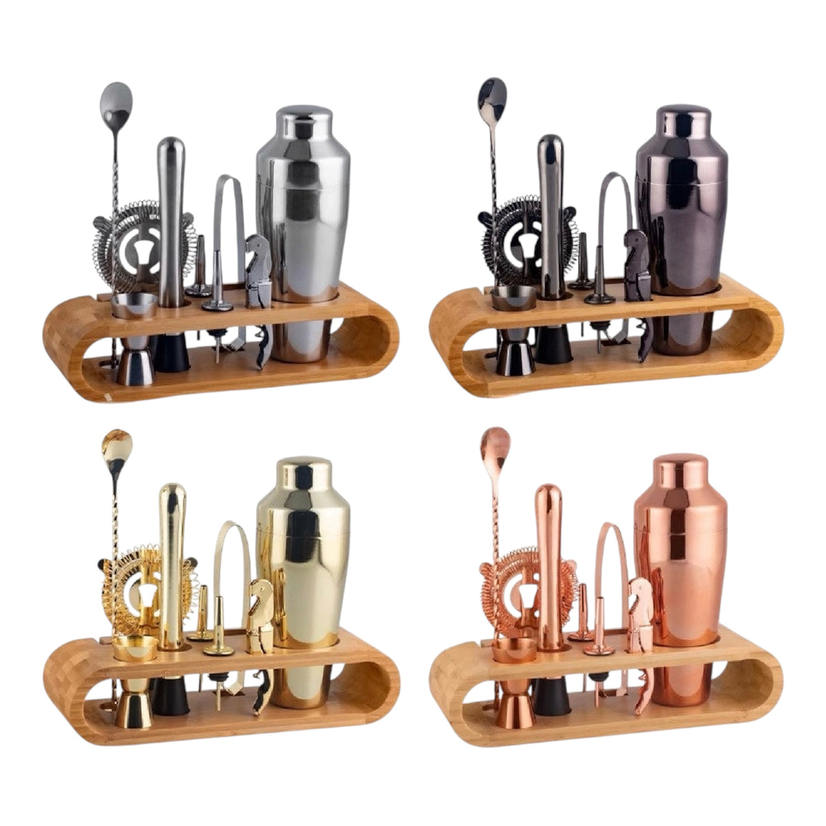 Stainless Steel Cocktail Shaker Set with Wooden Frame