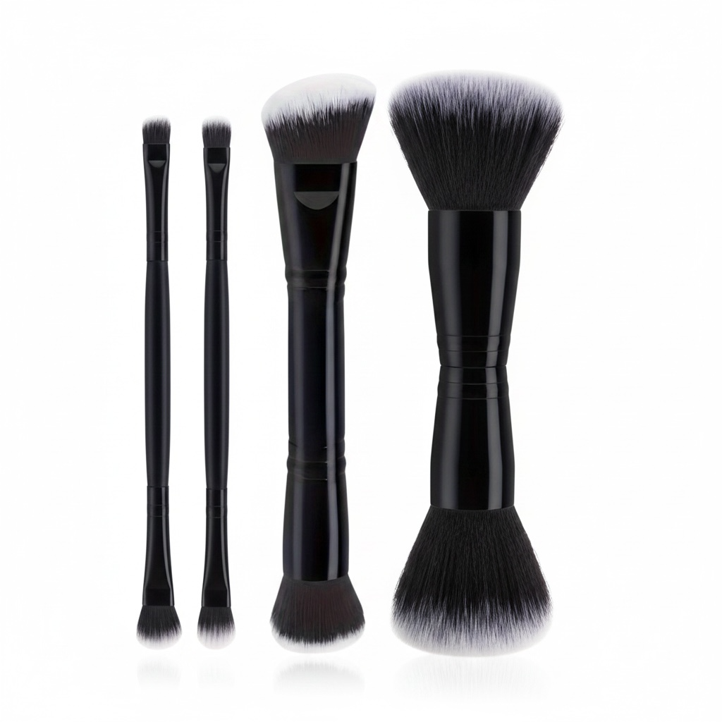 Double-Ended Makeup Brush Set (4-Piece) – Professional Foundation, Blush, Powder & Concealer Brushes