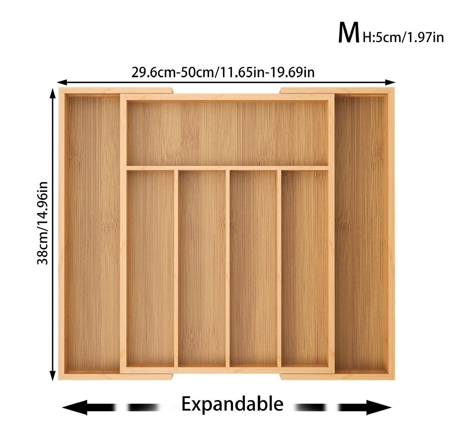 Expandable Bamboo Cutlery Drawer Organizer | Adjustable Utensil Tray 8 Compartments