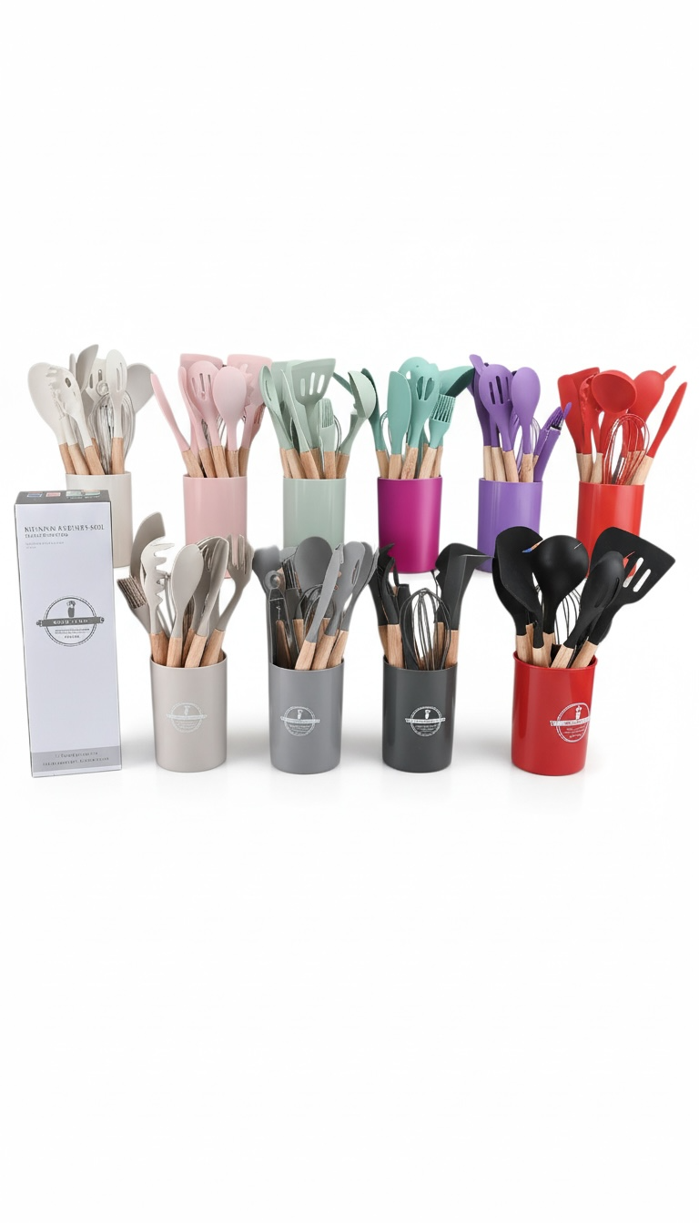 12‑Piece Heat‑Resistant Silicone Kitchen Utensil Set with Holder | Modern Goods Living