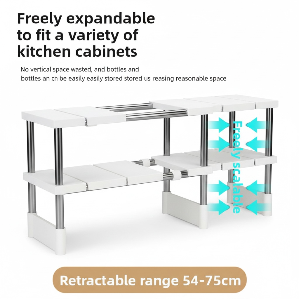 Extendable Stainless Steel Under-Sink Storage Rack – Adjustable Single/Double Layer Organizer