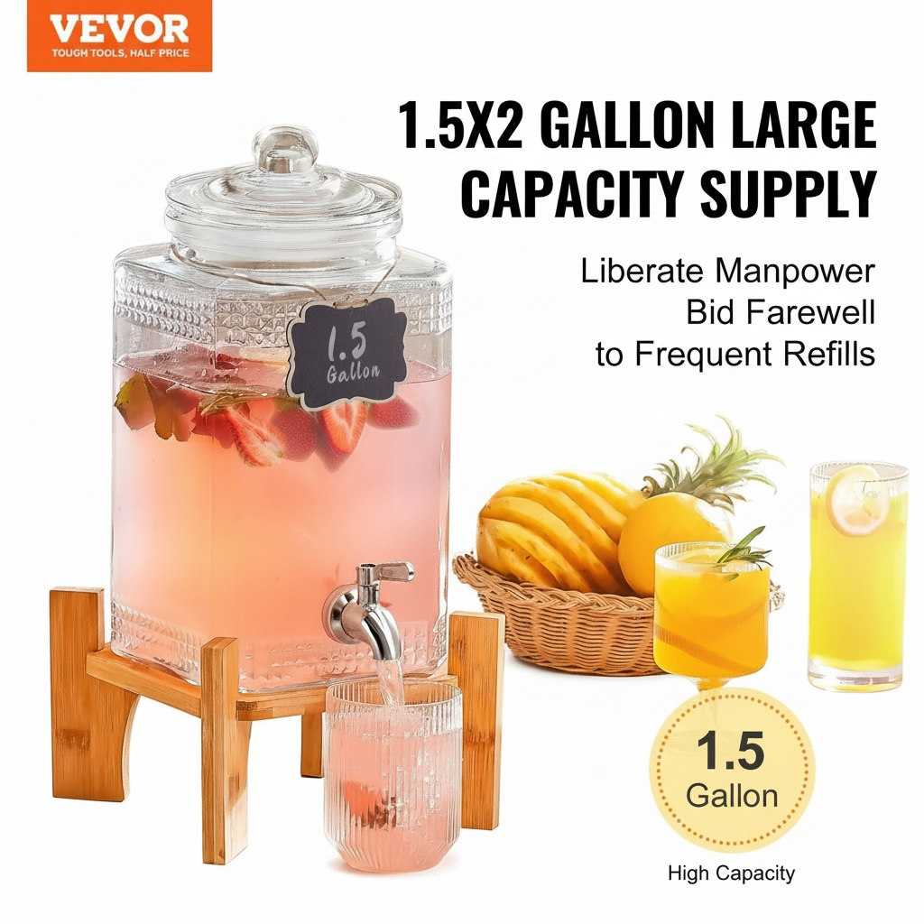 1.5 Gallon Glass Drink Dispenser – Stainless Steel Spigot