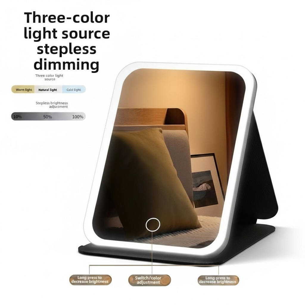LED Makeup Mirror with Lights – Foldable, USB Rechargeable, 3 Color Modes | Portable Vanity Mirror