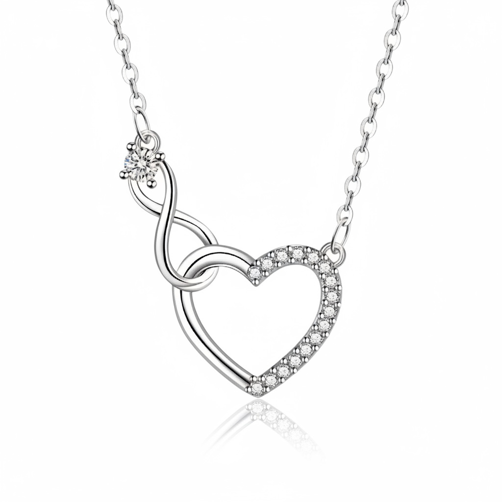 Sparkling White Gold Plated Heart Pendant Zircon Crystal Necklace