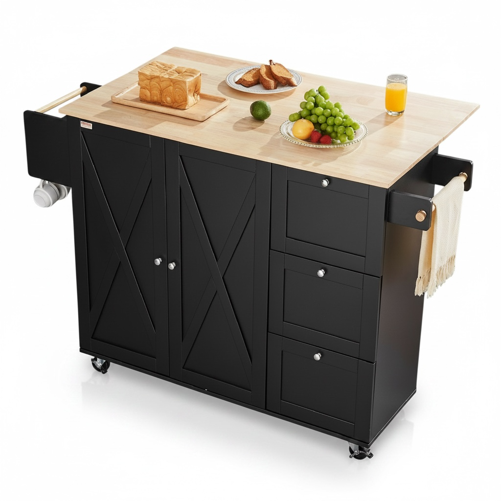 Rolling Kitchen Island Cart – Storage Cabinet & Shelves