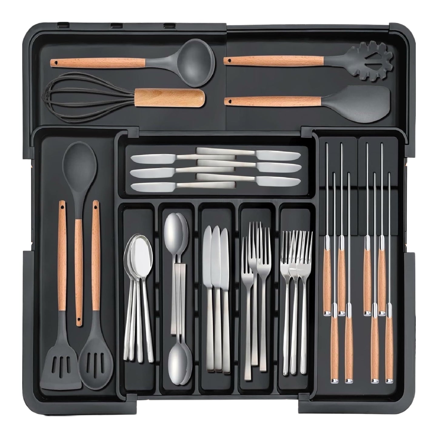 Kitchen Drawer Utensil Organizer | PP Plastic Cutlery Tray with Compartments