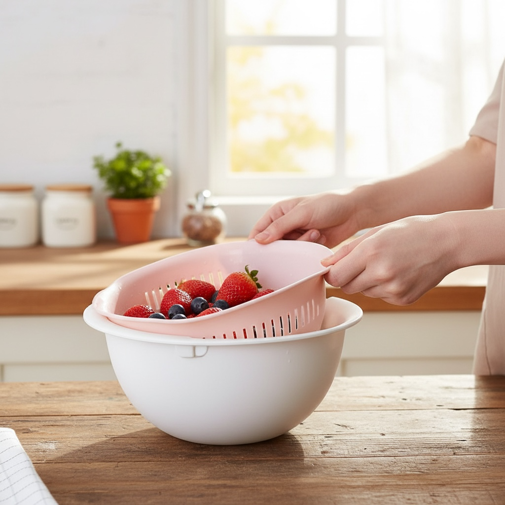Dual-Layer Drain Basket for Fruits & Vegetables – 23cm