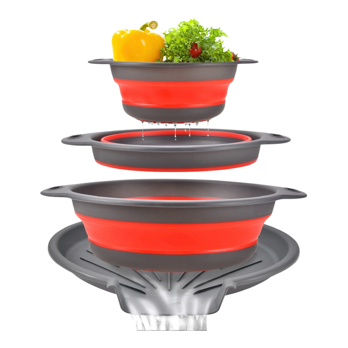 4-Piece Collapsible Colander Set with Tray | Space-Saving Strainer