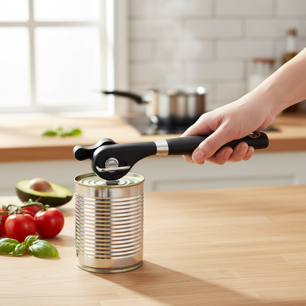 Stainless Steel Can Opener – Smooth DC53 Blade with Comfortable Non-Slip Handle