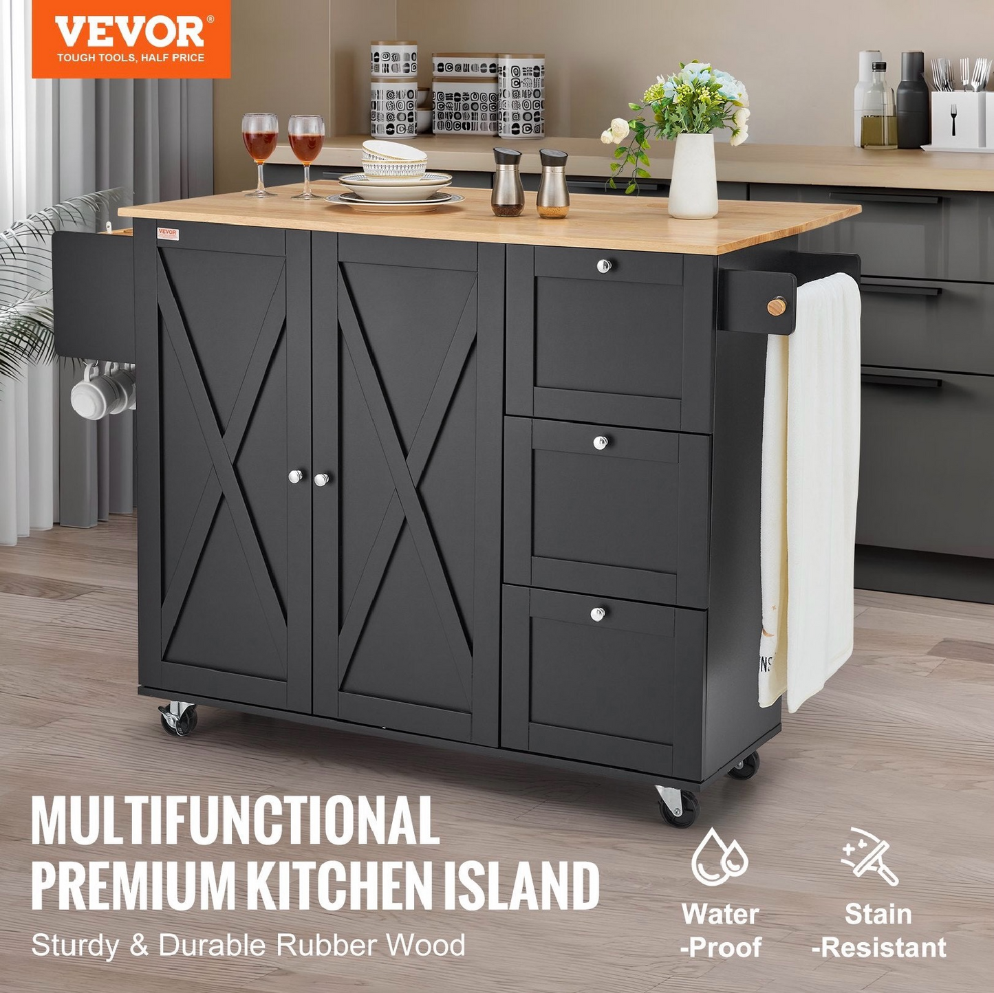 Rolling Kitchen Island Cart – Storage Cabinet & Shelves