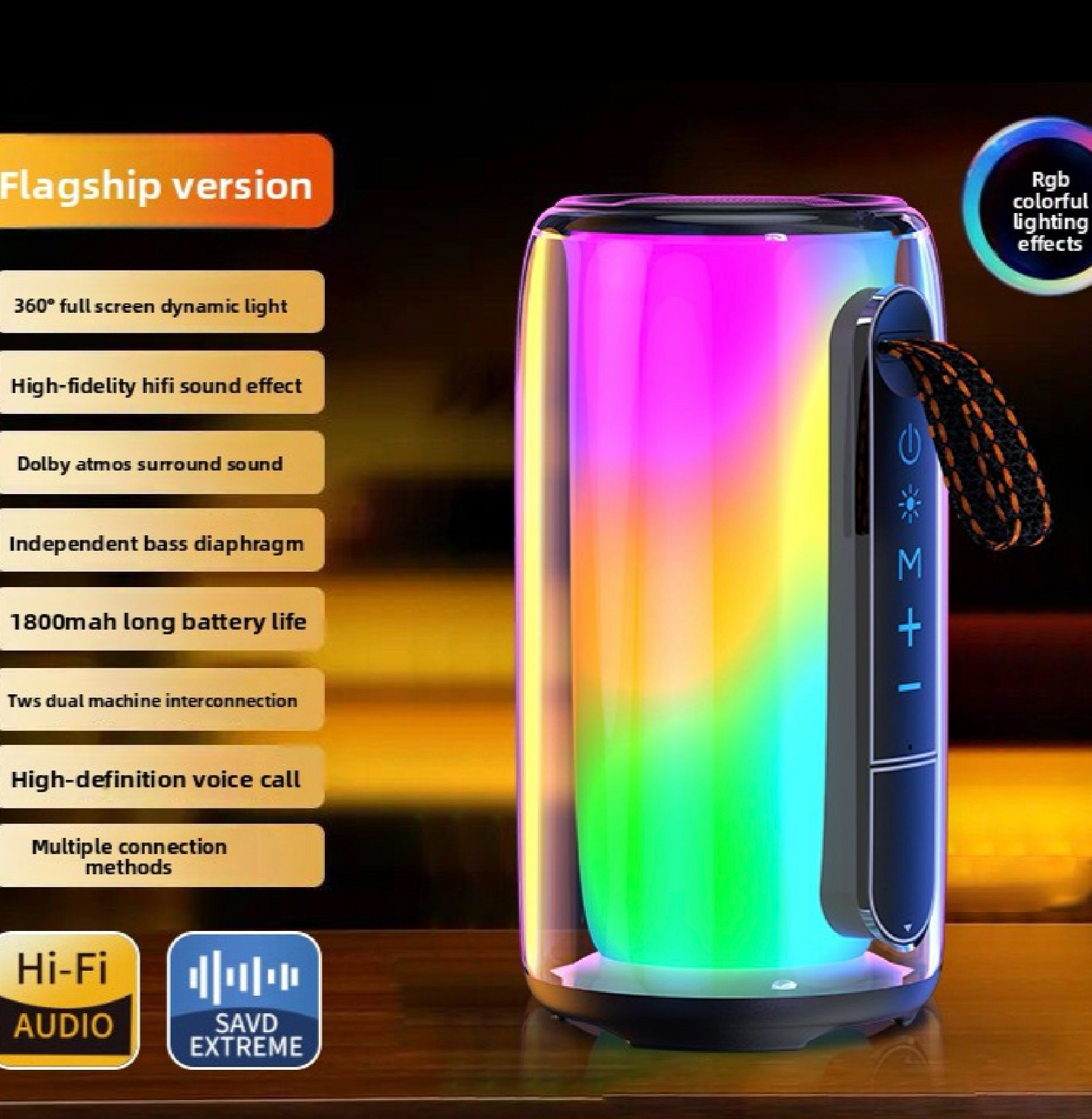 Mini Bluetooth Speaker – 15W Heavy Bass, RGB Lights, Bluetooth 5.3, Portable Wireless Speaker