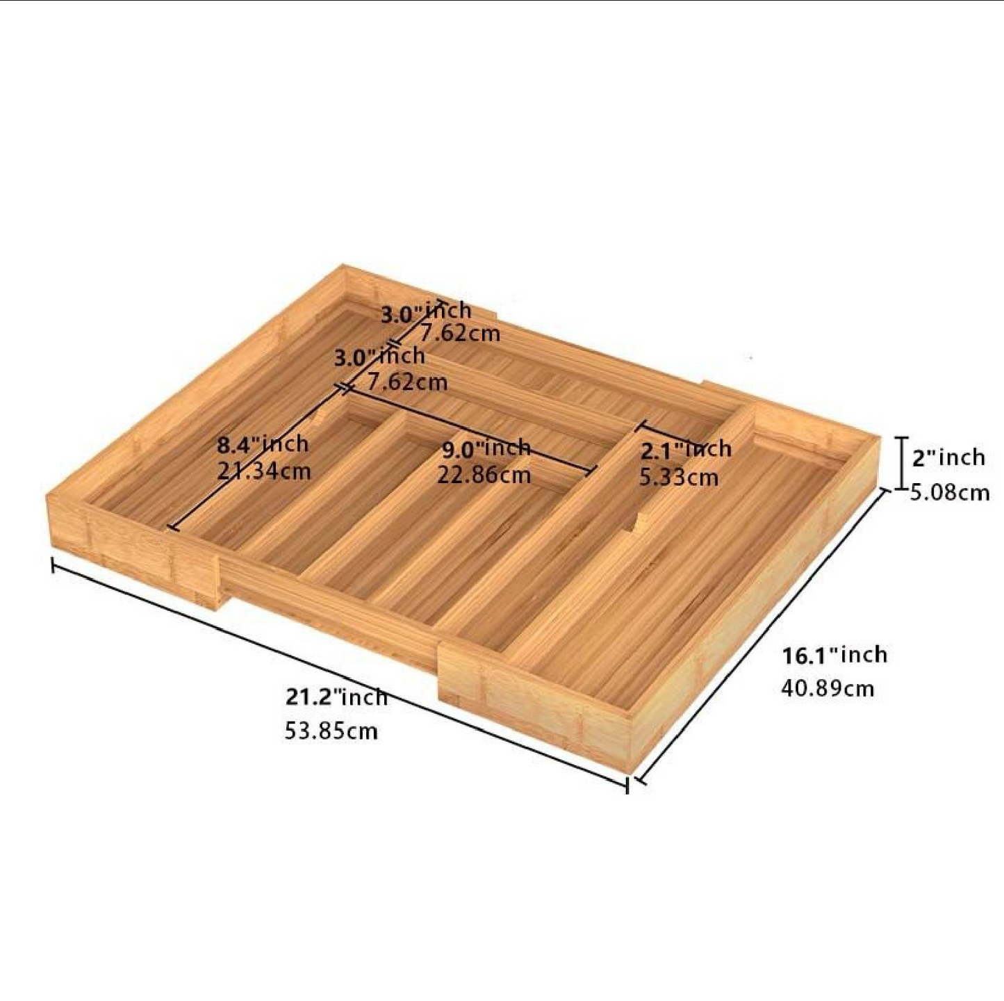 Expandable Bamboo Cutlery Drawer Organizer | Adjustable Utensil Tray 8 Compartments
