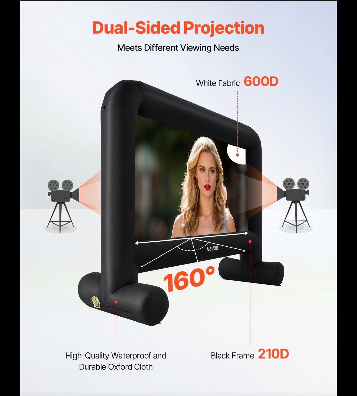 Inflatable Outdoor Projector Screen – 8.6ft, 16:9, Front & Rear