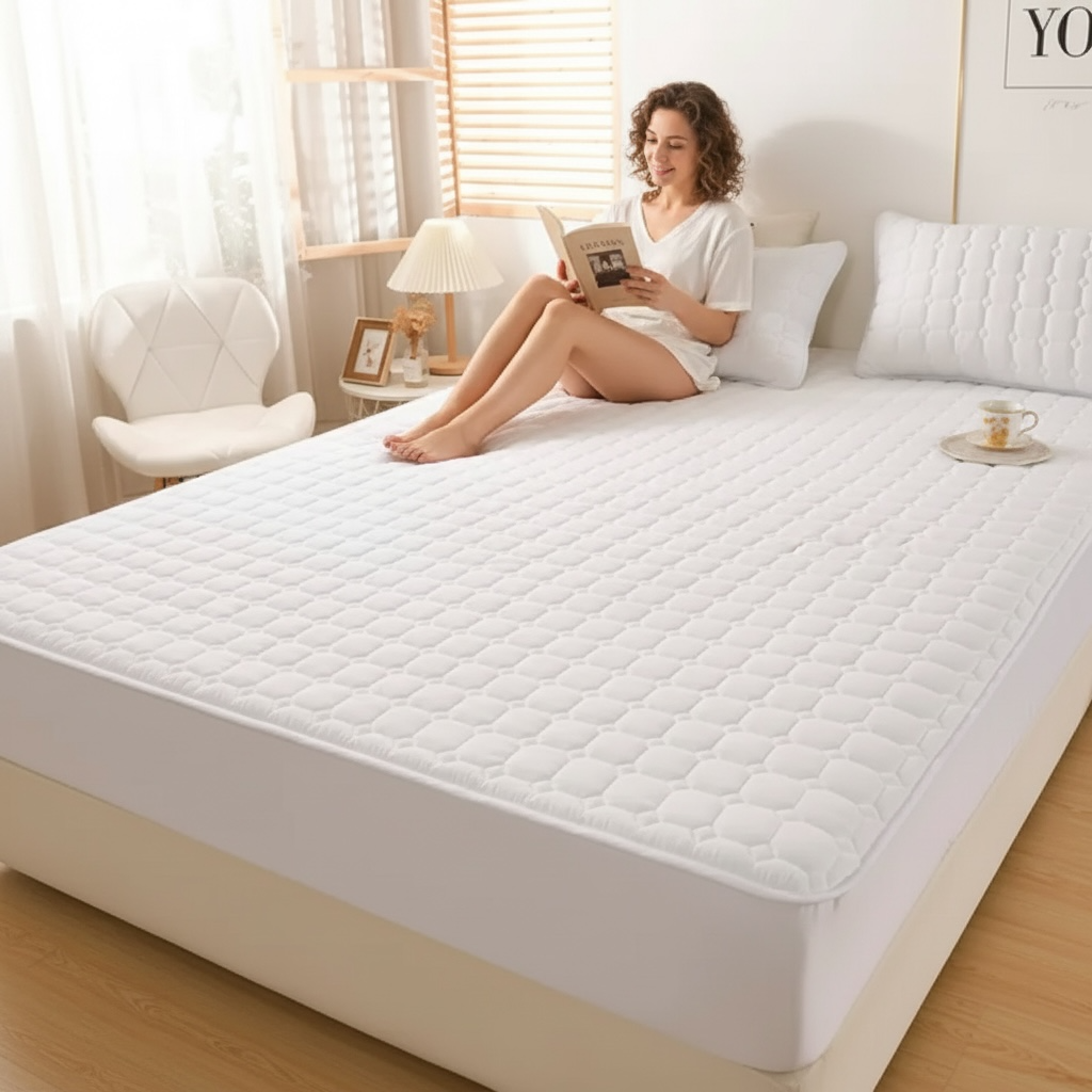 Quilted Bed Sheet – All-Season Polyester Down-Velvet Filled Mattress Cover