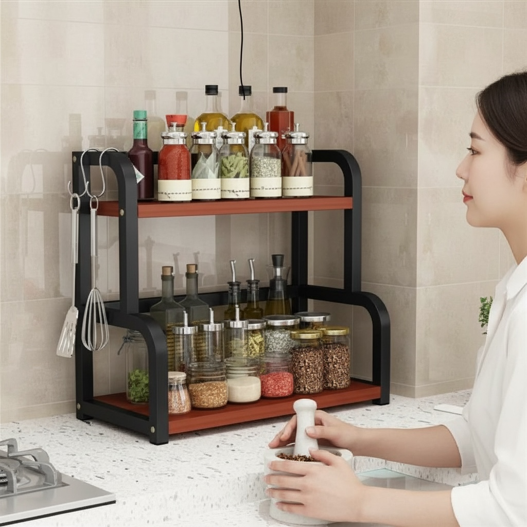 Kitchen Storage Rack – 2-Tier Counter Organizer - No Drill