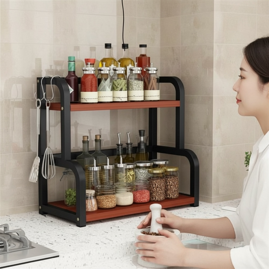 Kitchen Storage Rack – 2-Tier Counter Organizer - No Drill