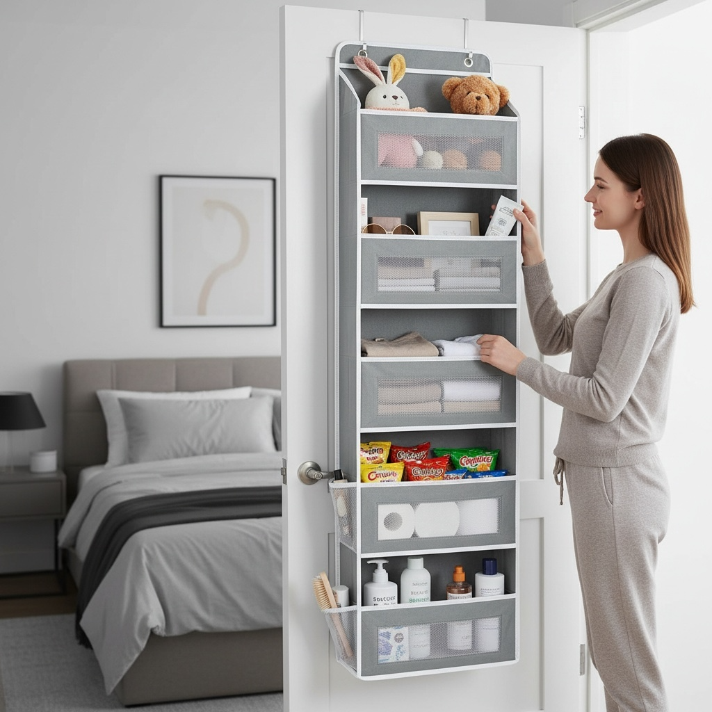 5-Pocket Over the Door Hanging Organizer | Closet Storage Caddy