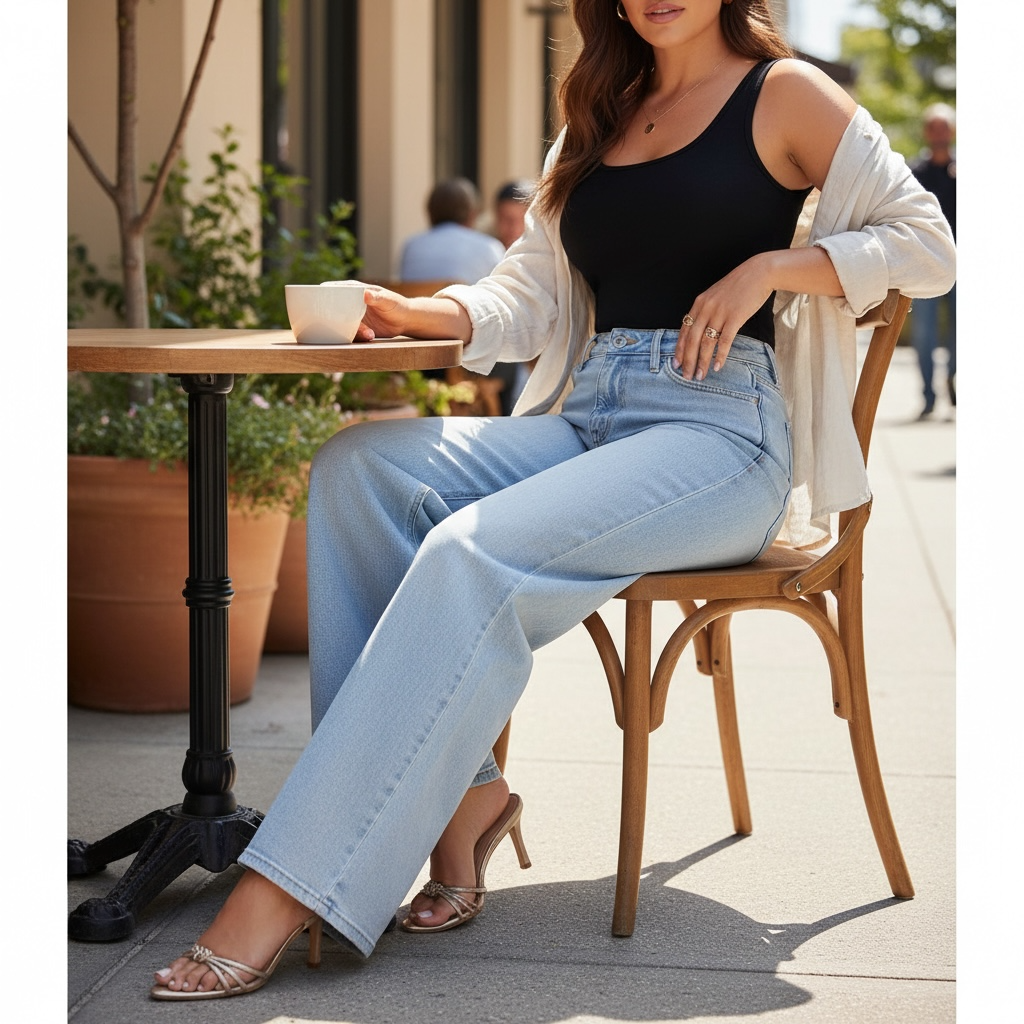Butt-Lift Stretch Wide-Leg Jeans – Mid-Low Rise Elastic Denim