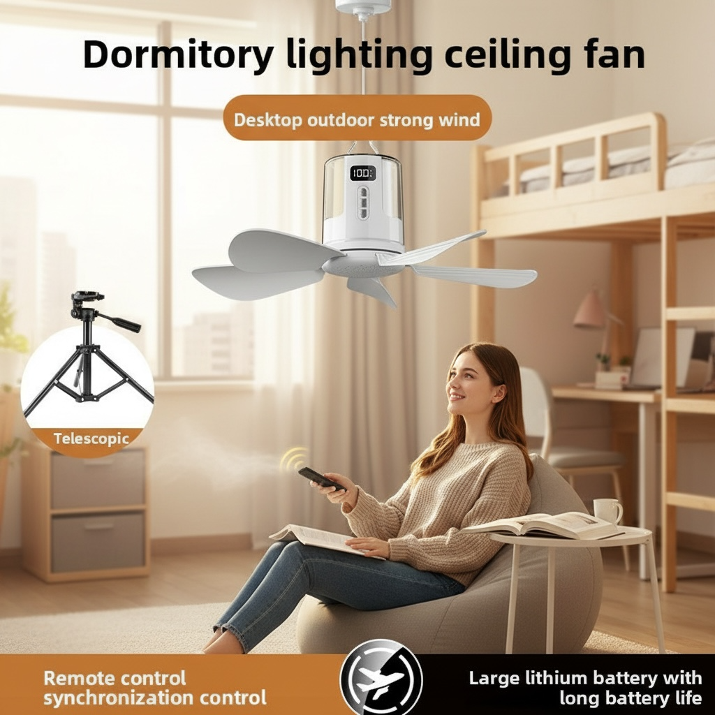 Compact Ceiling Fan with Light & Remote – SX-D40 Silent Rechargeable Dorm Ceiling Fan