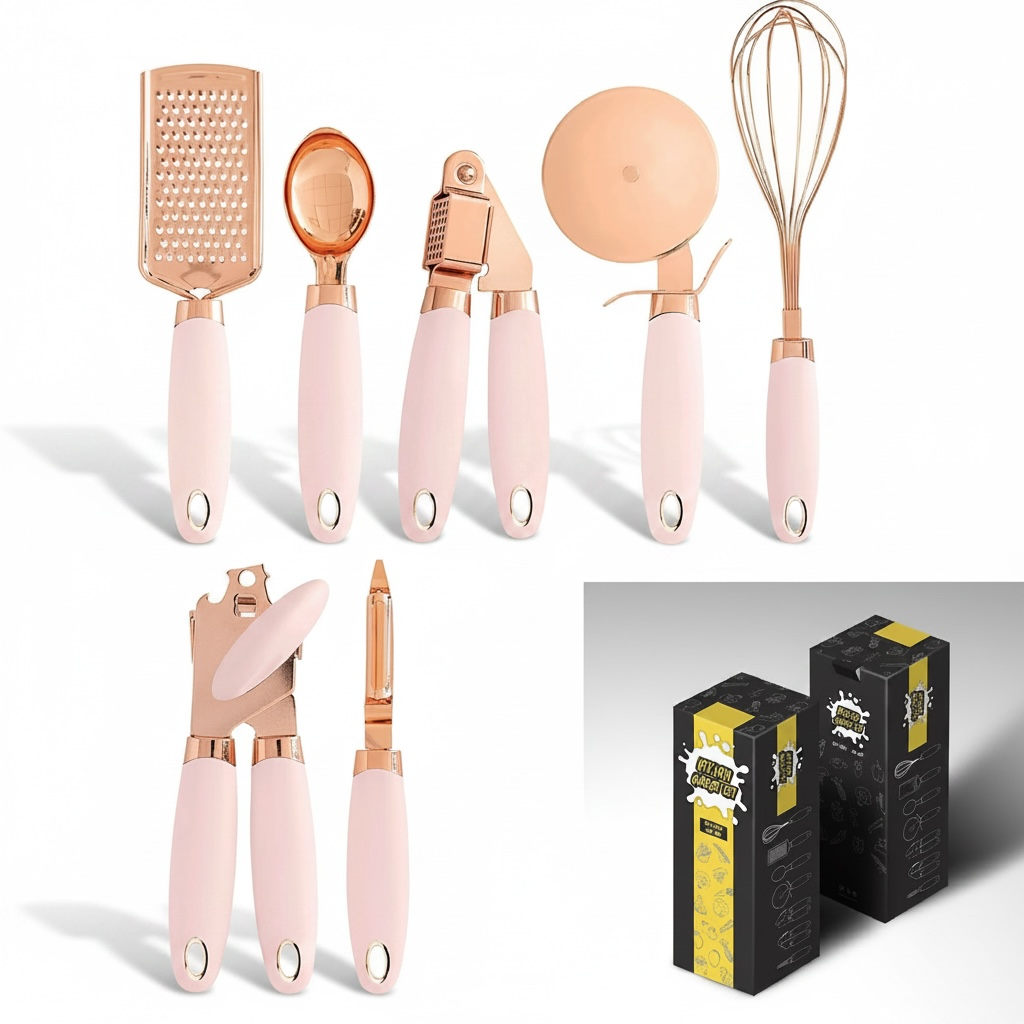 7-Piece Kitchen Tool Set | Rose Good Stainless Steel Utensils with Ergonomic Handles