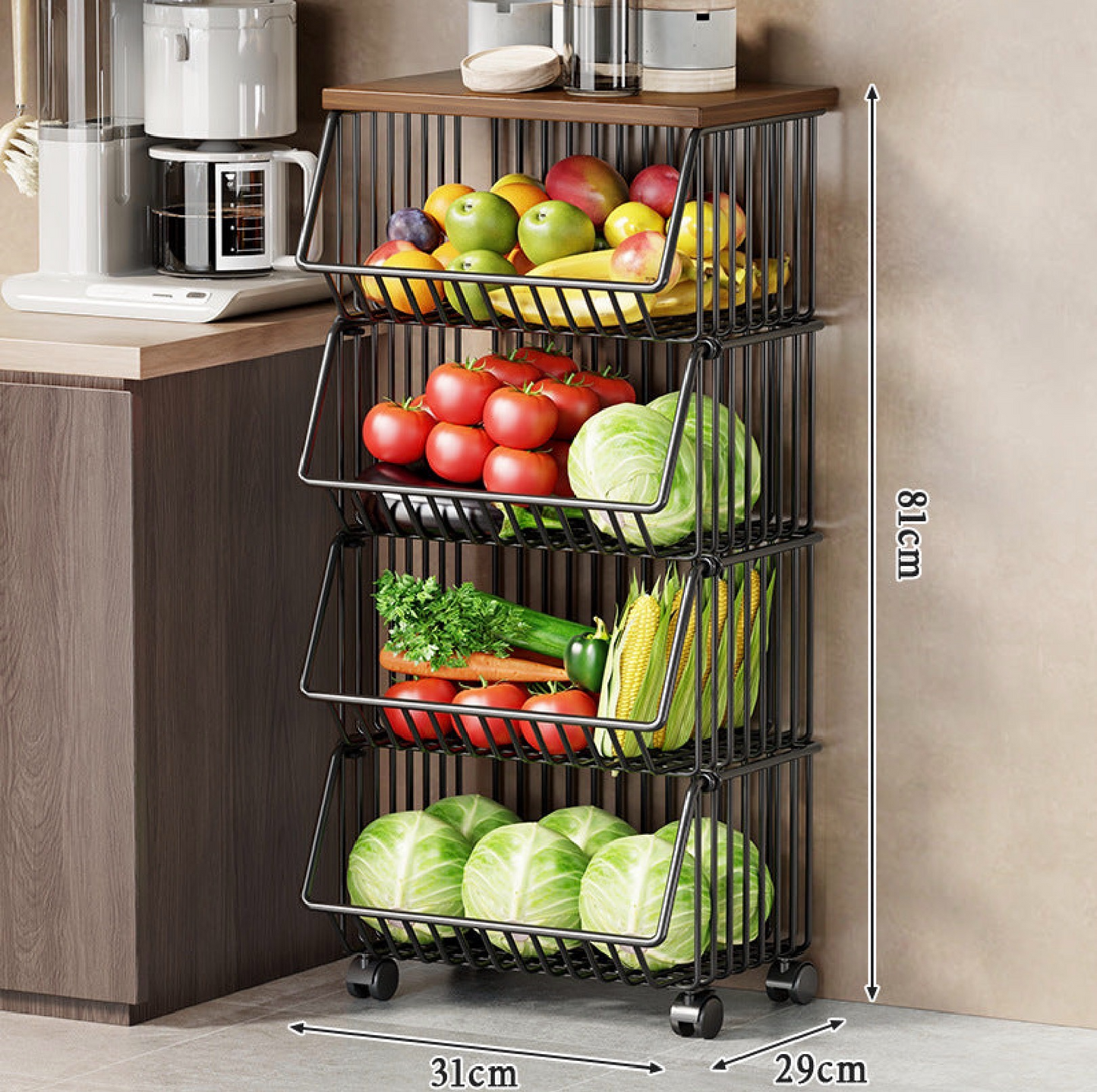 Multi-Layer Kitchen Storage Rack with Wheels – Fruit & Vegetable Organizer, 1–5 Tiers