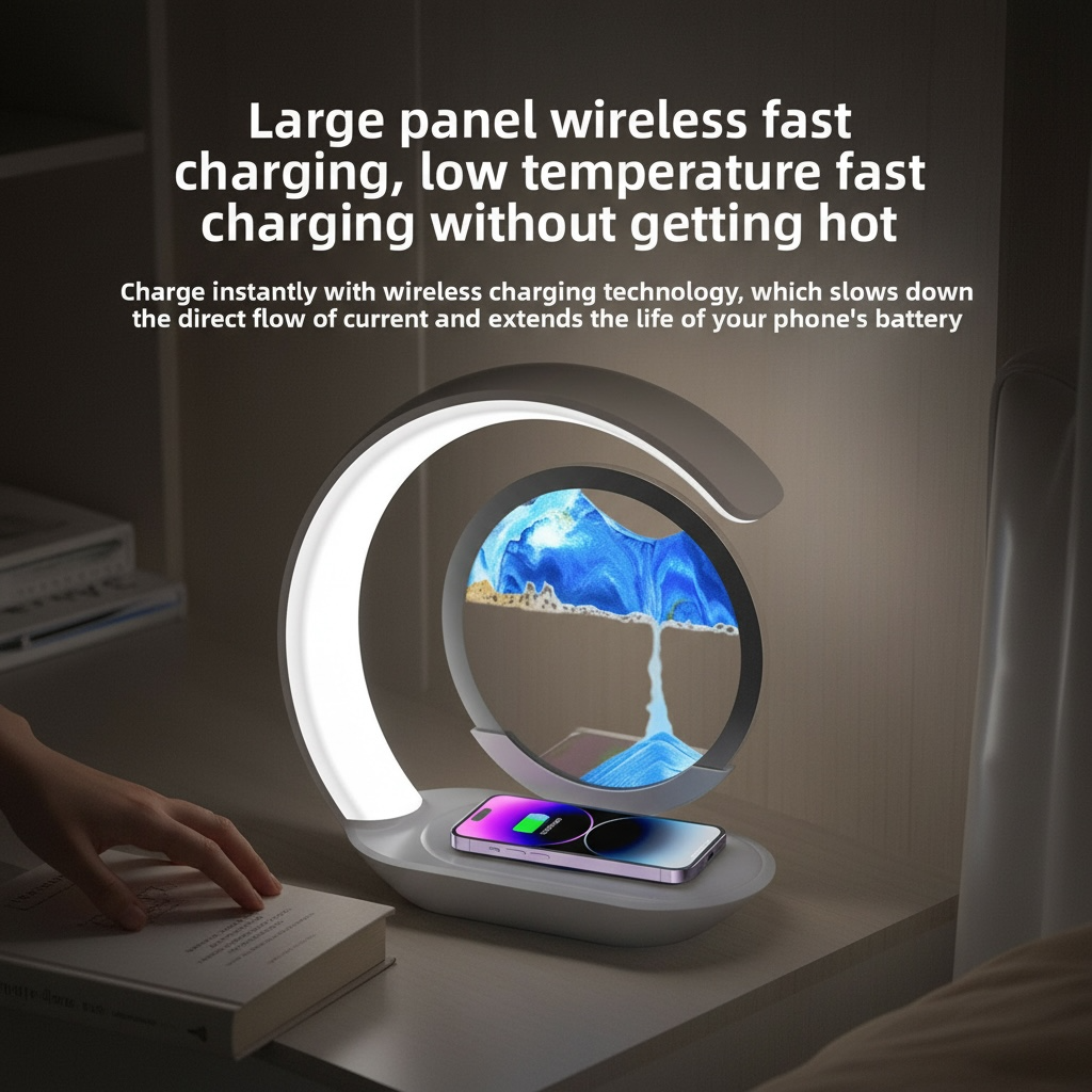 3D Quicksand Night Light with Wireless Charging | Desk Lamp