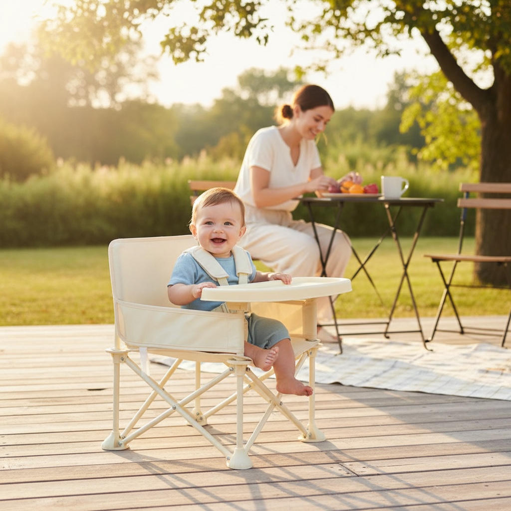 Portable Baby Beach & Dining Chair with Umbrella | Foldable Metal Kids Chair