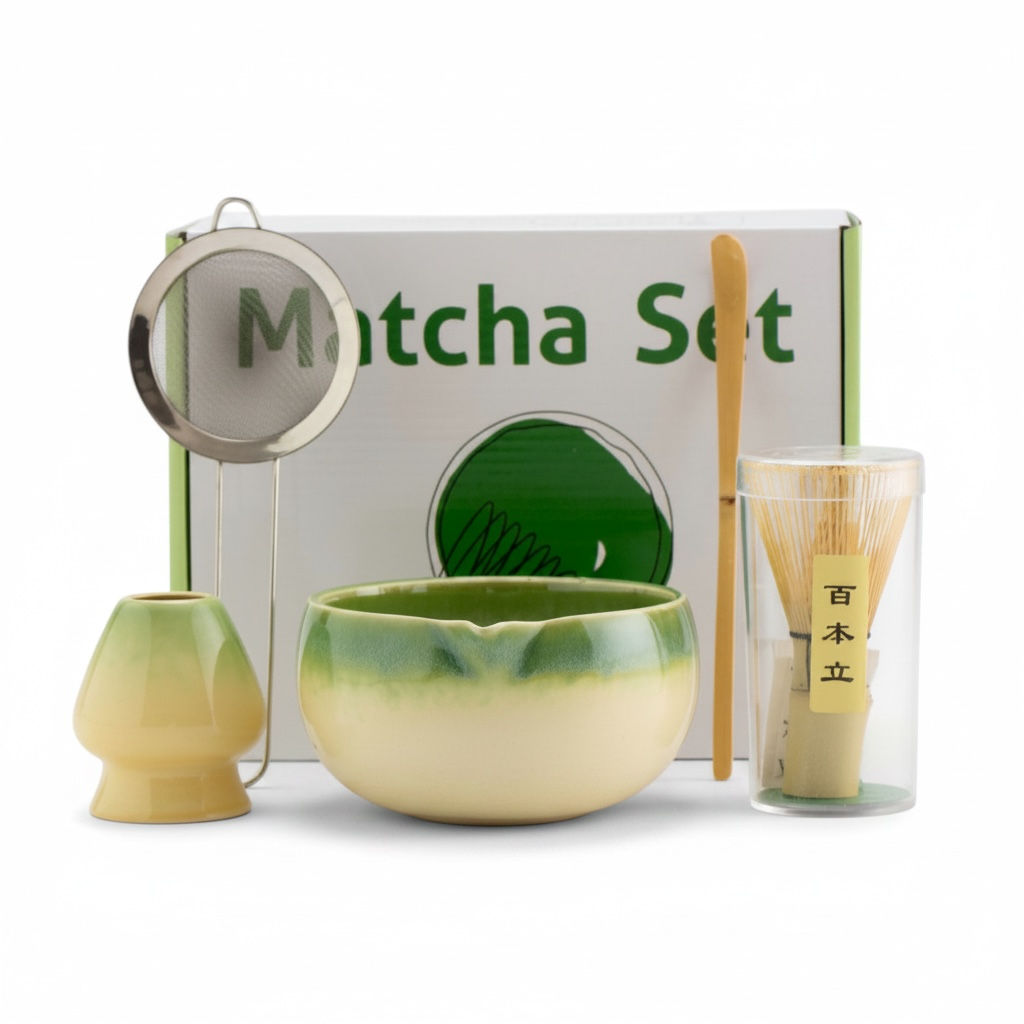 Matcha Bowl Set with Whisk & Stirrer | Hand-Painted Tea Set