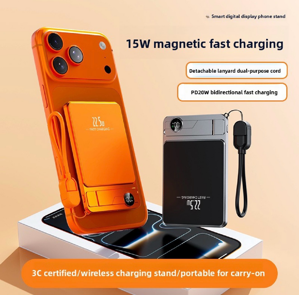 Ultra-Slim Magnetic Power Bank – 22.5W Wireless Fast Charger