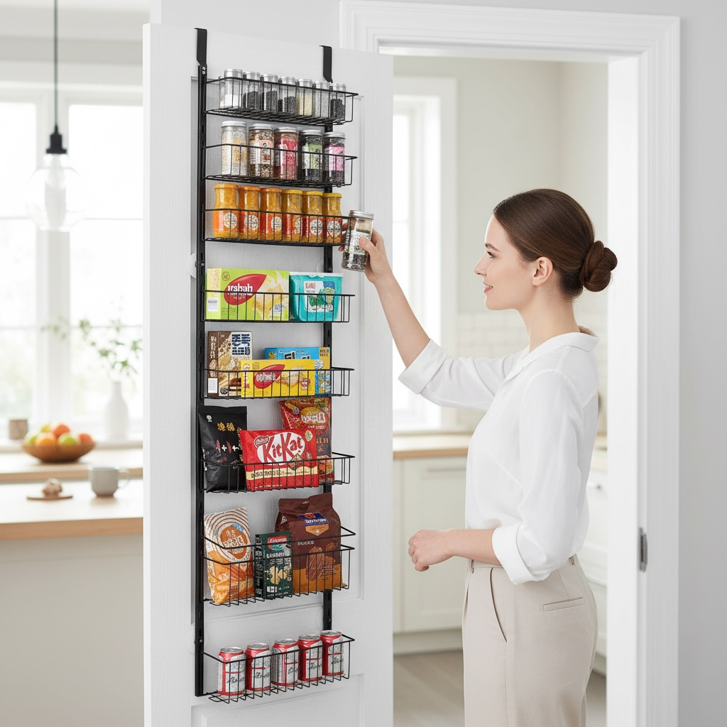 Over-the-Door Pantry Organizer Rack – Adjustable Heavy-Duty Spice & Storage Shelf