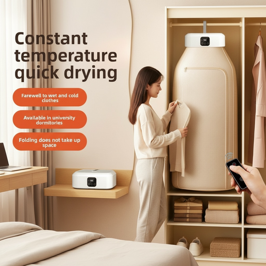 Portable clothes dryer unit set up in small laundry space