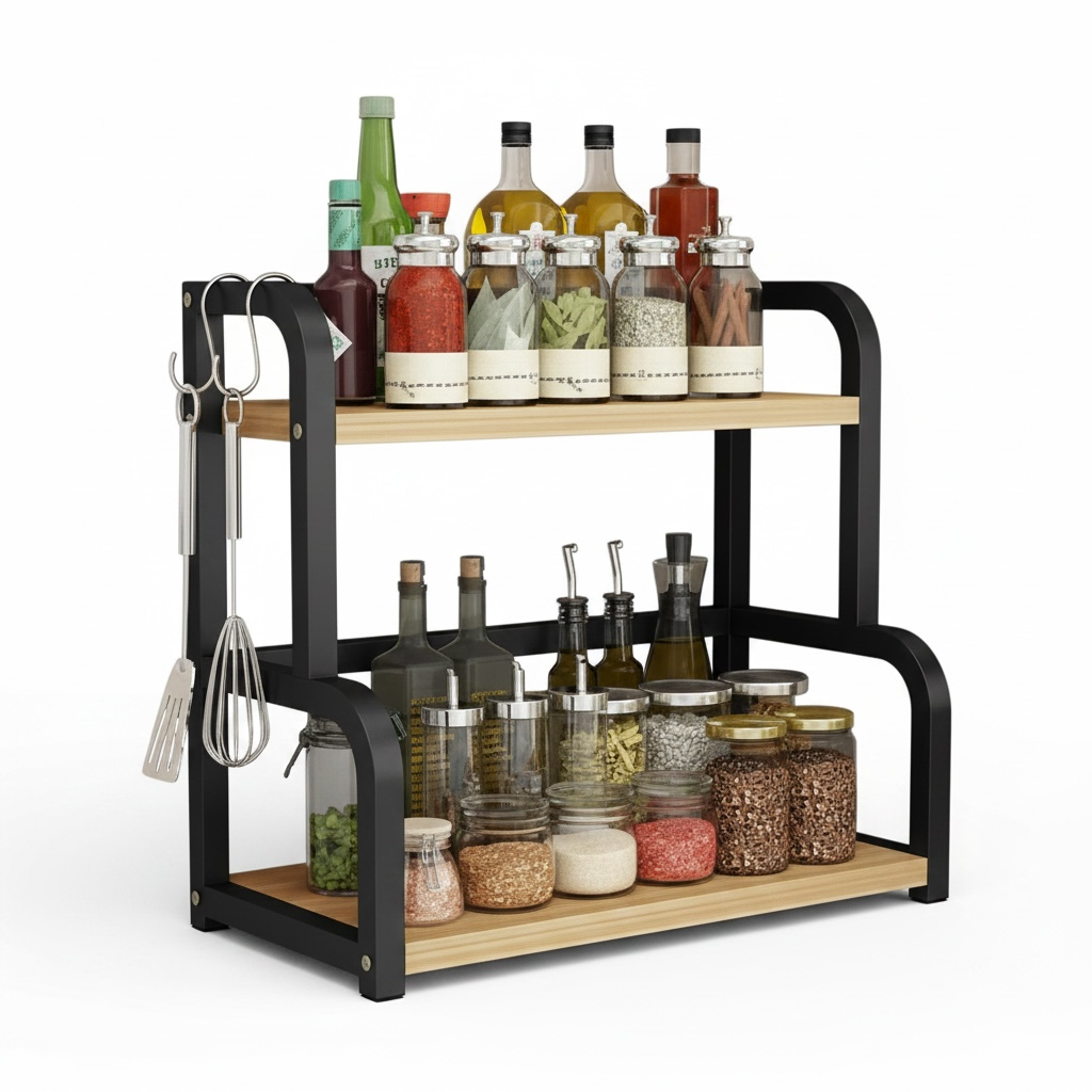 Kitchen Storage Rack – 2-Tier Counter Organizer - No Drill