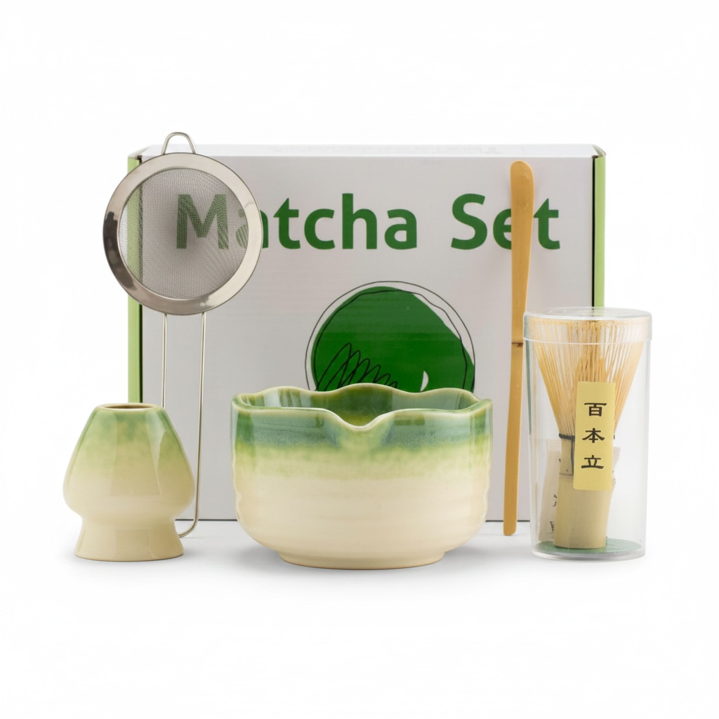 Matcha Bowl Set with Whisk & Stirrer | Hand-Painted Tea Set