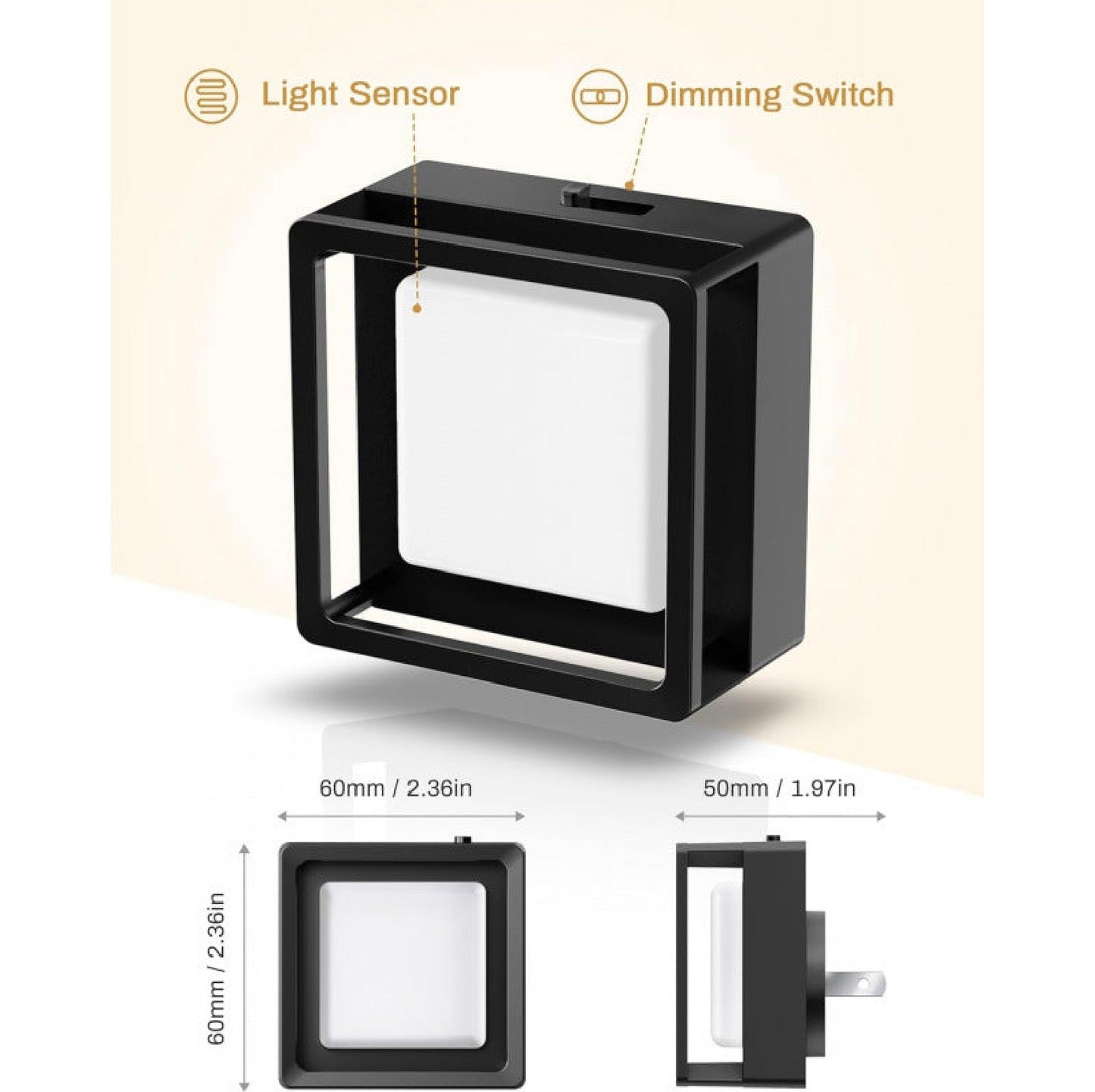 Dusk to Dawn Night Light, Dimmable 0–100% | 3000K Plug In