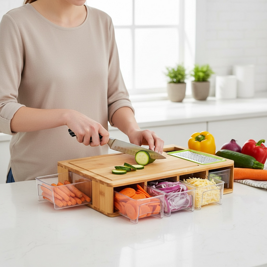 Multi-Functional Wooden Cutting Board with Drawer & Grater