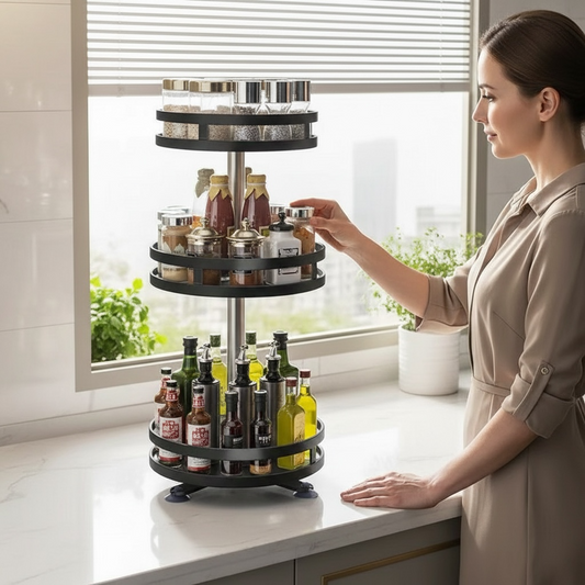 360° Rotating Seasoning Rack – Space-Saving Spice Organizer, Single/Double/Three-Layer