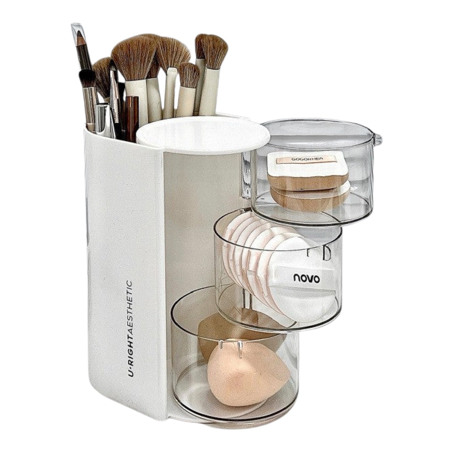 Rotating Makeup Organizer – 360° Brush & Puff Holder, 2-Layer & 3-Layer