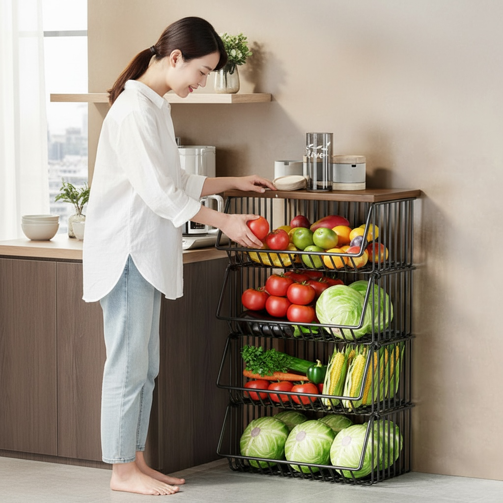 Multi-Layer Kitchen Storage Rack with Wheels – Fruit & Vegetable Organizer, 1–5 Tiers